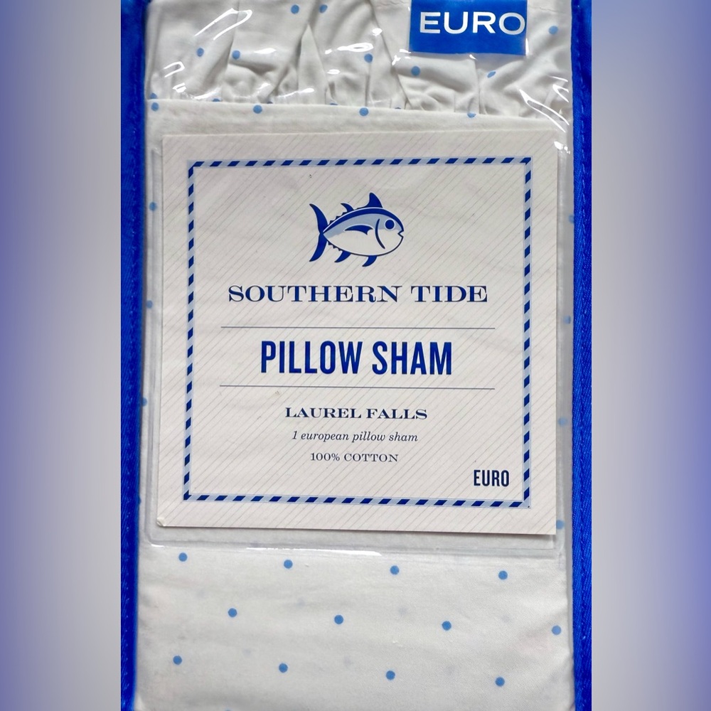 Southern Tide Euro pillow sham Laurel white blue polka dot ruffle cotton $58 new